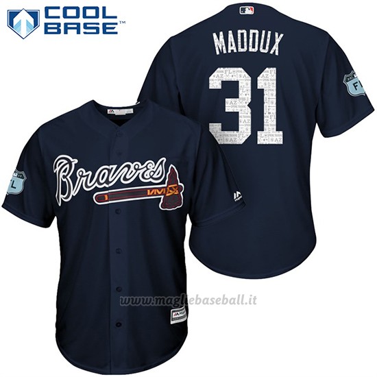Maglia Baseball Uomo Atlanta Braves 31 Greg Maddux Blu 2017 Allenamento Primaverile Cool Base